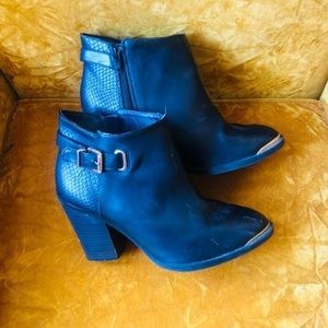 Stacked Snakeskin Ankle Boot Heels (Black)